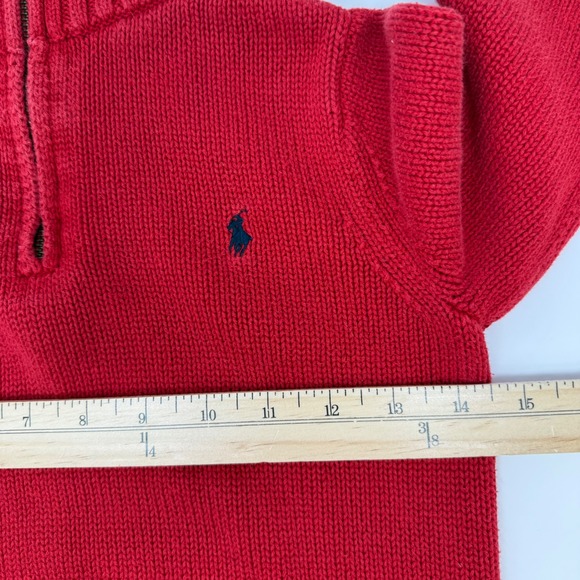 Polo Ralph Lauren Kids Red Cotton 1/4 Zip Sweater Size 7 Navy Pony Logo - Picture 4 of 6